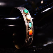Vintage Signed S. Skeets Navajo Multi-Stone Hammered Sterling Silver Cuff , Malachite, Mother Of Pearl, Turquoise, Jasper & Onyx, 5 1/2" L