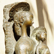 Vintage Signed Toni Furlan Mother Mary & Baby Jesus Bronze Sculpture, Italian Abstract Modernist Stylized Religious Statue, 36" H