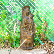 Vintage Signed Toni Furlan Mother Mary & Baby Jesus Bronze Sculpture, Italian Abstract Modernist Stylized Religious Statue, 36" H