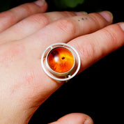 Vintage Modernist Sterling Silver Amber Halo Ring, Double Wire Band, One Of One Custom Made Ring, Experimental Jewelry, Size 9 3/4 US