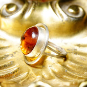 Vintage Modernist Sterling Silver Amber Halo Ring, Double Wire Band, One Of One Custom Made Ring, Experimental Jewelry, Size 9 3/4 US