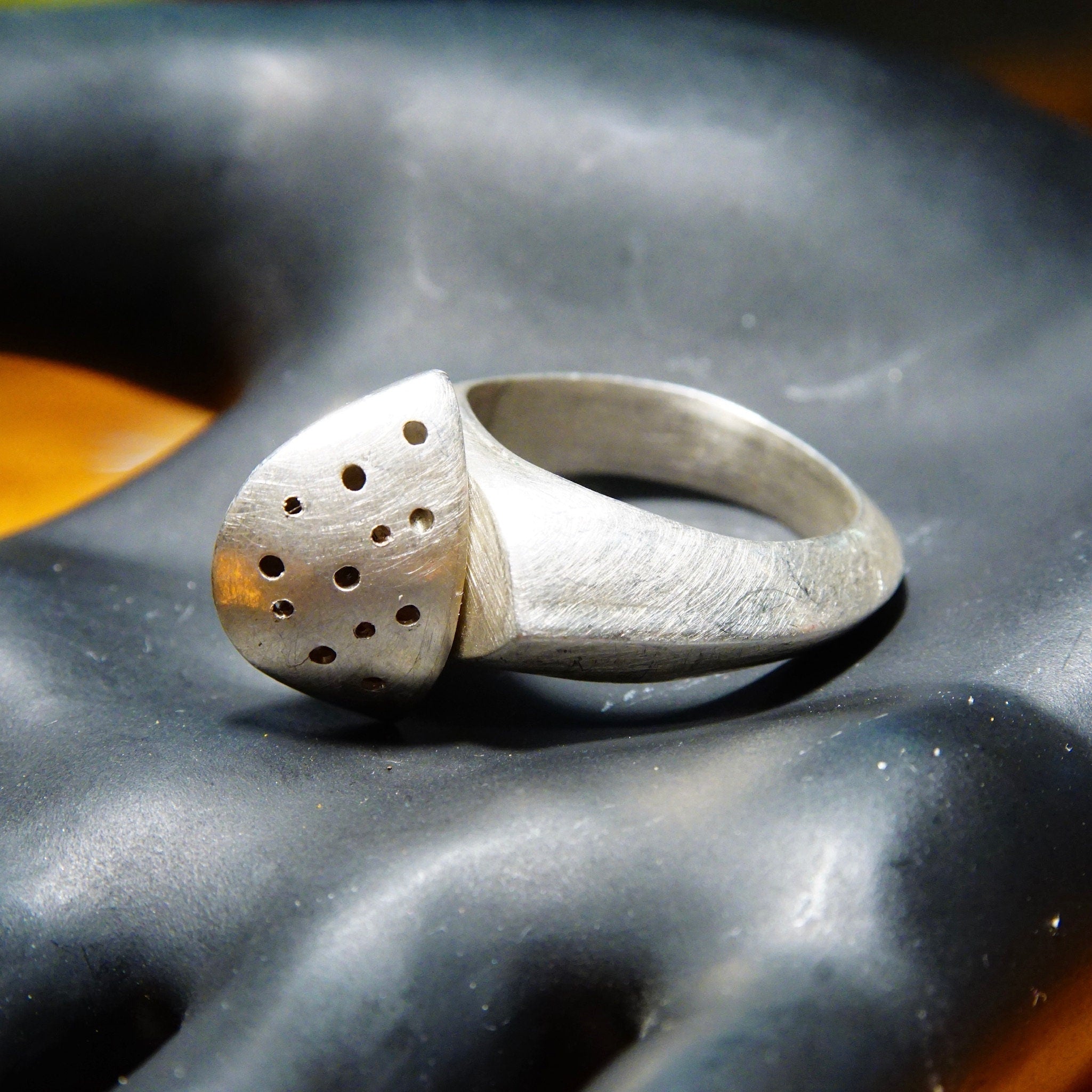 Vintage Experimental Modernist Sterling Silver Pierced Dome Ring, Two-Piece Movable Ring With Screwable Cap, One Of One, Size 7 3/4 US
