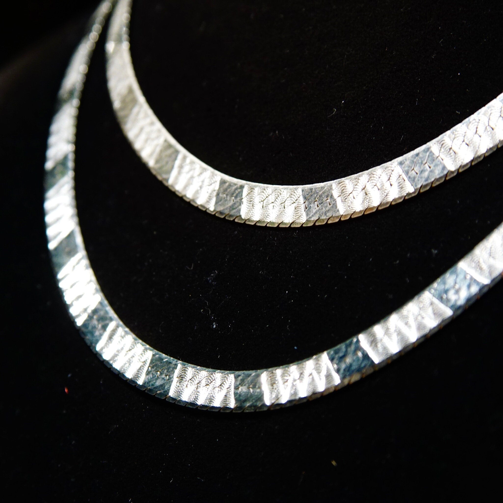 Vintage Milor Italy 925 Reversible Herringbone Chain Necklace, Minimalist Sterling Silver Necklace, 6mm Flat Herringbone Chain, 30 1/4" Long