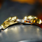 Vintage Italian Sterling Silver Gold Panther Figaro Chain Bracelet, 7mm Heavy Silver Chain, Accent Gold Panther Clasp, 8 1/4" L