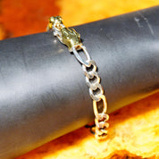 Vintage Italian Sterling Silver Gold Panther Figaro Chain Bracelet, 7mm Heavy Silver Chain, Accent Gold Panther Clasp, 8 1/4" L