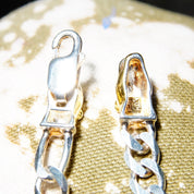 Vintage Italian Sterling Silver Gold Panther Figaro Chain Bracelet, 7mm Heavy Silver Chain, Accent Gold Panther Clasp, 8 1/4" L