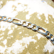 Vintage Italian Sterling Silver Gold Panther Figaro Chain Bracelet, 7mm Heavy Silver Chain, Accent Gold Panther Clasp, 8 1/4" L