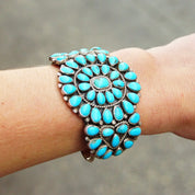Vintage Navajo Signed JM Begay Silver Turquoise Cuff Bracelet, Chunky 52 Stone Turquoise Cluster Cuff, Native American Jewlery, 5 1/4" L