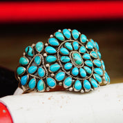 Vintage Navajo Signed JM Begay Silver Turquoise Cuff Bracelet, Chunky 52 Stone Turquoise Cluster Cuff, Native American Jewlery, 5 1/4" L