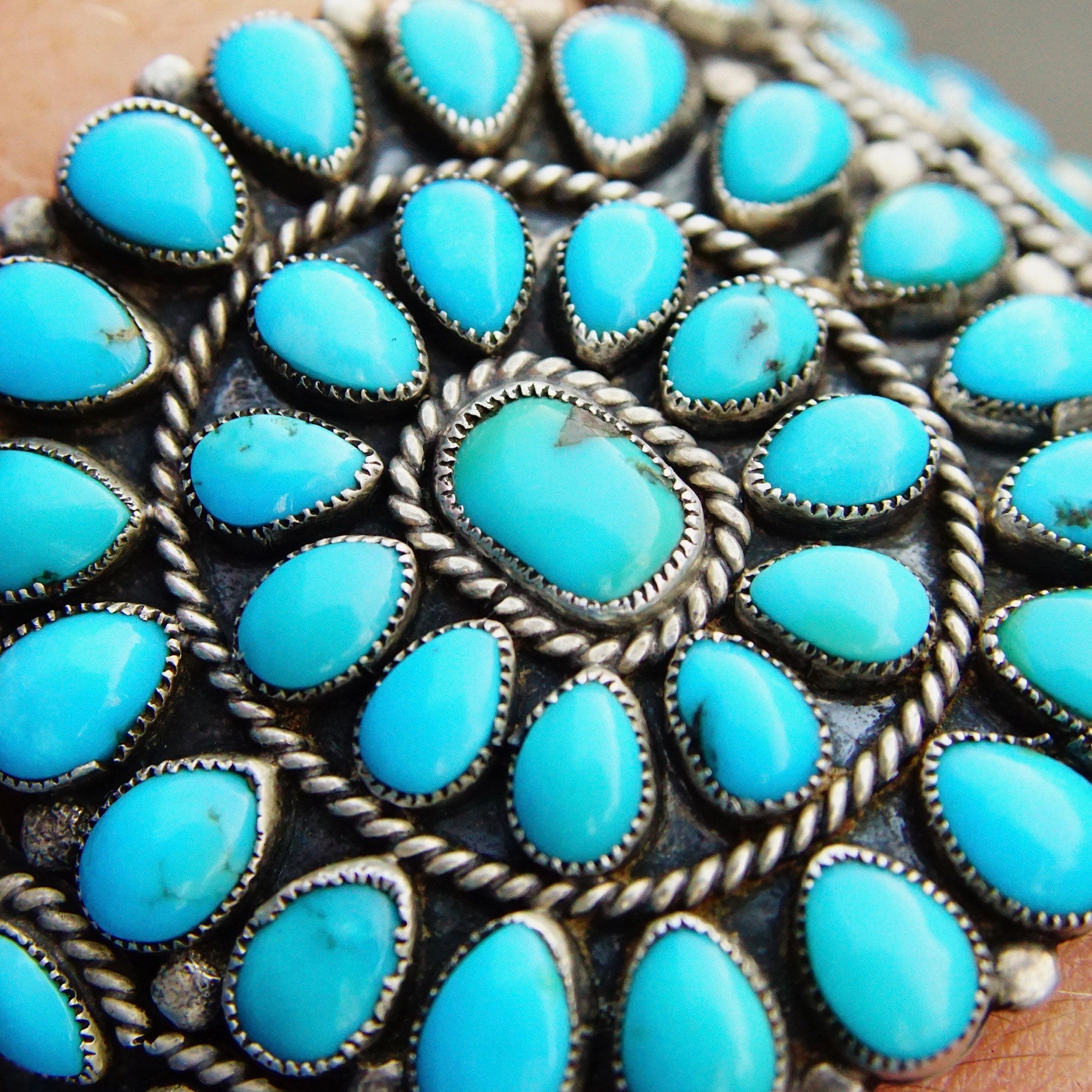 Vintage Navajo Signed JM Begay Silver Turquoise Cuff Bracelet, Chunky 52 Stone Turquoise Cluster Cuff, Native American Jewlery, 5 1/4" L