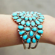 Vintage Navajo Signed JM Begay Silver Turquoise Cuff Bracelet, Chunky 52 Stone Turquoise Cluster Cuff, Native American Jewlery, 5 1/4" L