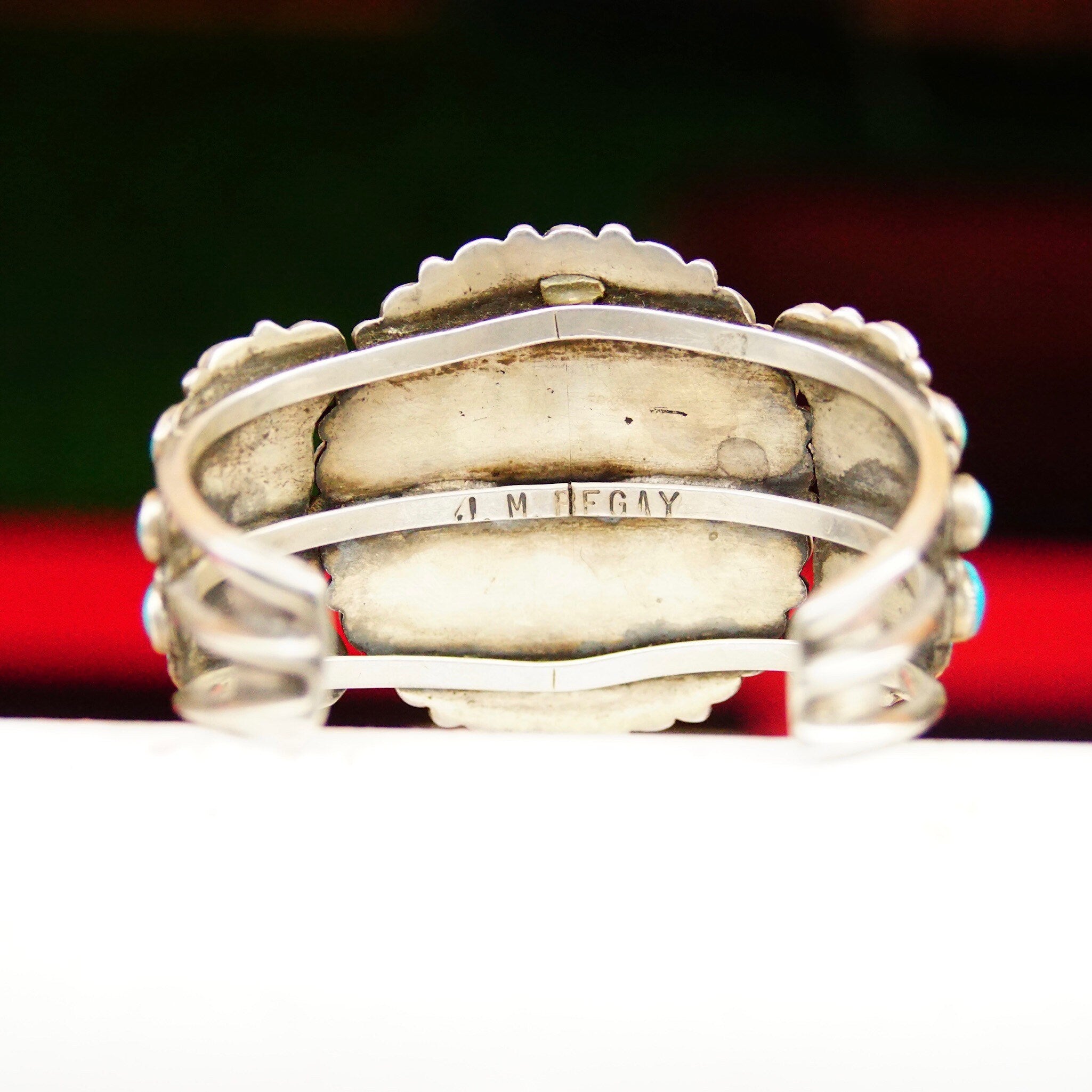 Vintage Navajo Signed JM Begay Silver Turquoise Cuff Bracelet, Chunky 52 Stone Turquoise Cluster Cuff, Native American Jewlery, 5 1/4" L
