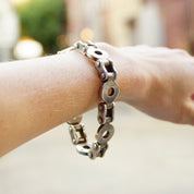 Vintage TAXCO Sterling Silver Biker Chain Link Bracelet, Heavy Silver Chain Bracelet With Alternating Circular Links, Toggle Clasp, 9 1/2" L