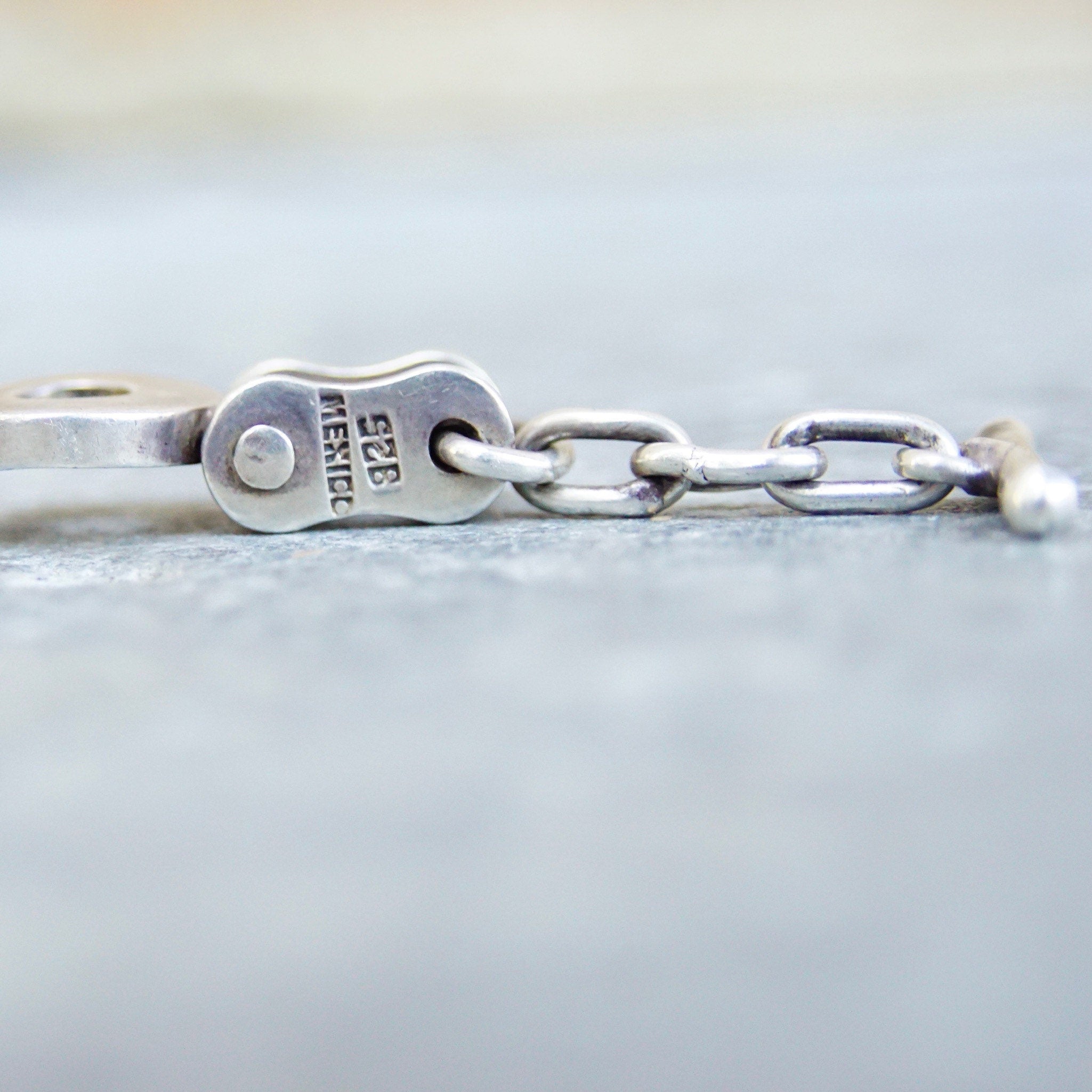 Vintage TAXCO Sterling Silver Biker Chain Link Bracelet, Heavy Silver Chain Bracelet With Alternating Circular Links, Toggle Clasp, 9 1/2" L