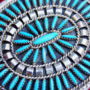 Vintage Native American Zuni Needlepoint Turquoise Belt Buckle, Large Sterling Turquoise Cluster Belt Buckle, Hand Stamped CJ Hallmark, 3" W