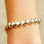 Vintage Italian Sterling Silver Crescent Link Chain Bracelet, Diamond Cut Design, Flashy Silver Bracelet, 8 1/4 L