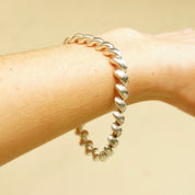 Vintage Italian Sterling Silver Crescent Link Chain Bracelet, Diamond Cut Design, Flashy Silver Bracelet, 8 1/4 L
