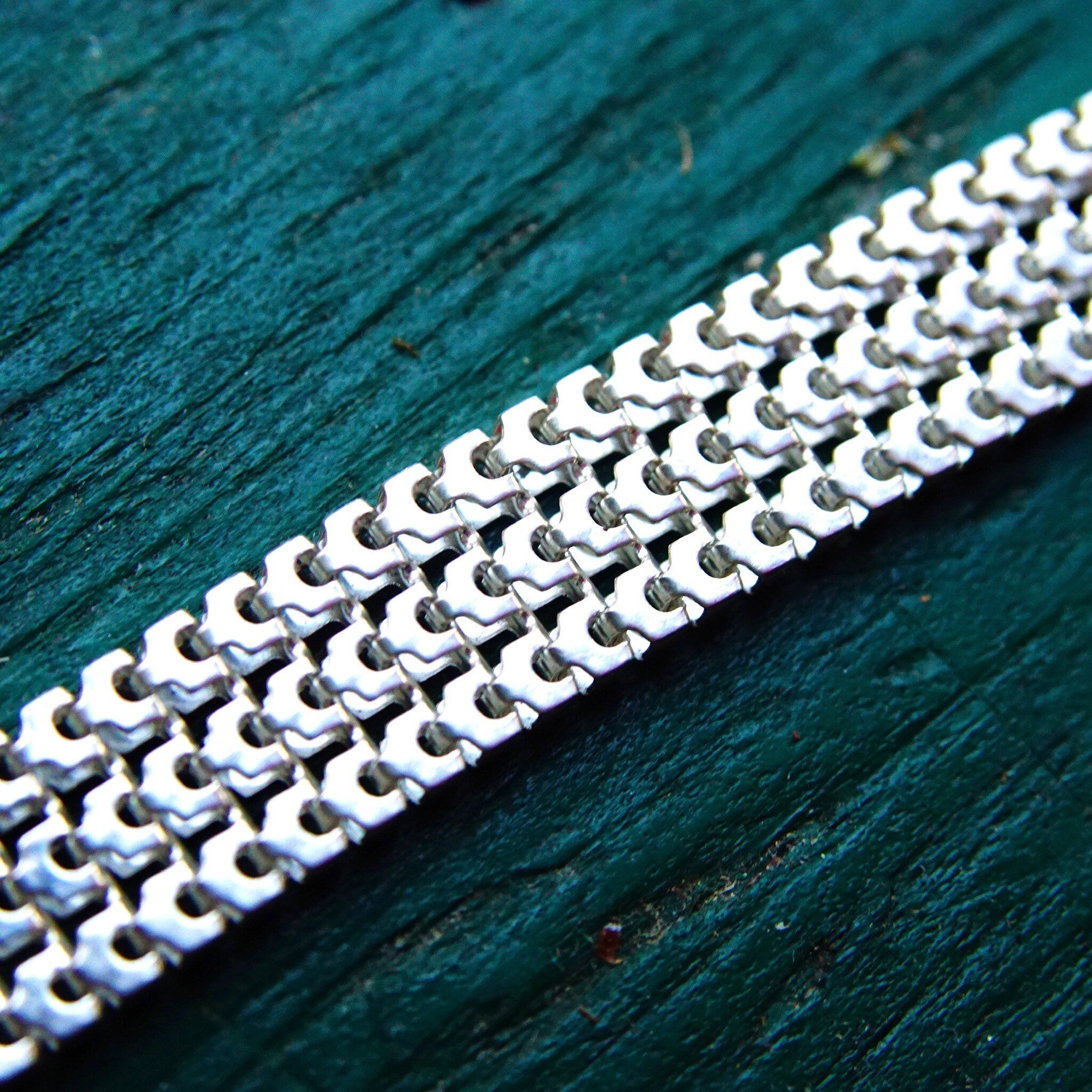 Vintage Sterling Silver Multi Row Link Bracelet, Thick Chain Mail Bracelet, Articulated Link Bracelet, 7 3/4 L