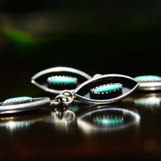 Vintage Signed Zuni Native American Needlepoint Turquoise & Sterling Silver Dangle Earrings, Handmade Indigenous Earrings, 2 5/8" Long