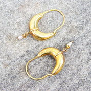 Vintage Gold Plated Sterling Silver Crescent Baroque Pearl Seed Huggie Hoops, Antique Gold Finish, Elongated Hoops With Pearl Tassel, 1 5/8
