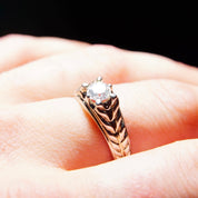 Vintage Braided Sterling Silver & Brilliant CZ Diamond Ring, .45CT Simulated Diamond Solitaire Ring, Textured Silver Band, Size 9 1/4 US