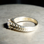 Vintage Braided Sterling Silver & Brilliant CZ Diamond Ring, .45CT Simulated Diamond Solitaire Ring, Textured Silver Band, Size 9 1/4 US