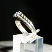 Vintage Braided Sterling Silver & Brilliant CZ Diamond Ring, .45CT Simulated Diamond Solitaire Ring, Textured Silver Band, Size 9 1/4 US