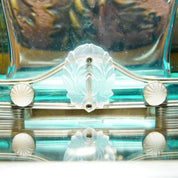 Antique Austrian 1920's 'Nude-Dauber' Blue Crystal Perfume Bottle, Frosted Glass Figural Dauber & Carved Glass Stopper, Pewter Mounts, 8" H