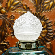 Antique Austrian 1920's 'Nude-Dauber' Blue Crystal Perfume Bottle, Frosted Glass Figural Dauber & Carved Glass Stopper, Pewter Mounts, 8" H