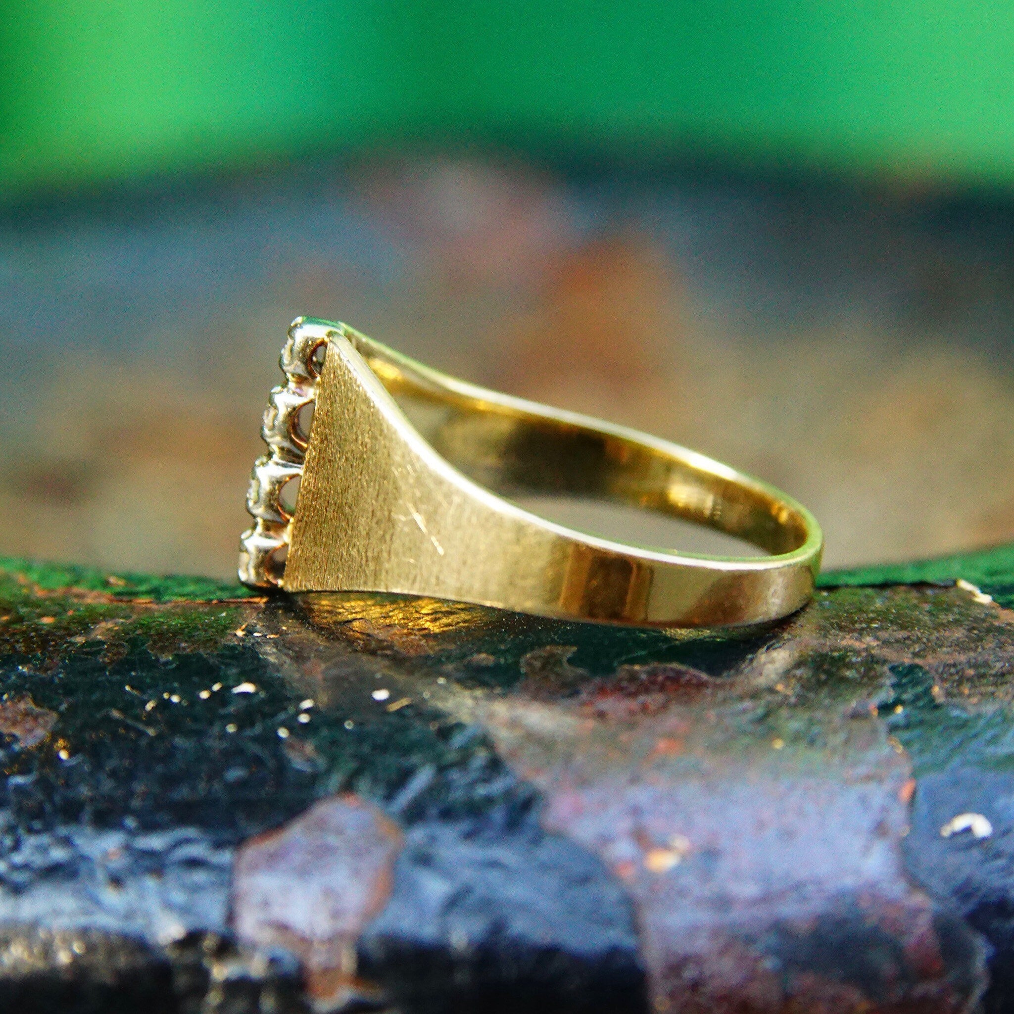 Vintage 14K Gold Diamond Ring, 4 Brilliant Diamonds In Single Row Setting, .06 TCW, Wide Tapered Gold Band, Size 6 3/4 US