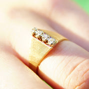 Vintage 14K Gold Diamond Ring, 4 Brilliant Diamonds In Single Row Setting, .06 TCW, Wide Tapered Gold Band, Size 6 3/4 US