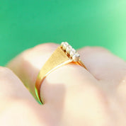 Vintage 14K Gold Diamond Ring, 4 Brilliant Diamonds In Single Row Setting, .06 TCW, Wide Tapered Gold Band, Size 6 3/4 US