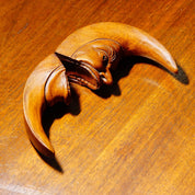 Vintage Wooden Crescent Moon Table Figure, Carved Wood Face On The Moon W/ Hinged Mouth, Eclectic Tchotchkes, Rare Oddities/Treasures, 5" H