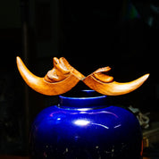 Vintage Wooden Crescent Moon Table Figure, Carved Wood Face On The Moon W/ Hinged Mouth, Eclectic Tchotchkes, Rare Oddities/Treasures, 5" H