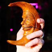 Vintage Wooden Crescent Moon Table Figure, Carved Wood Face On The Moon W/ Hinged Mouth, Eclectic Tchotchkes, Rare Oddities/Treasures, 5" H