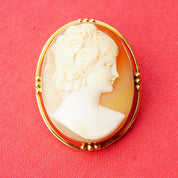 Victorian 14K Yellow Gold Cameo Brooch/Pendant, Beautiful Antique Cameo Pin, Classic Relief Carving, Gold Drop Setting, 1 5/8 L