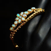 Vintage 14K Gold Opal Cluster Bracelet, Art Deco Opal Cuff, Small Yellow Gold Bangle With 13 Iridescent Opal Gemstones, Floral Design, 6 L