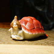 Antique Risqu Lady In Tortoise Shell Ceramic Figurine, Exposed Bare Butt, Eclectic Tchotchke, Made In Japan, 4 L x 2 1/2 L x 1 3/4 H