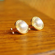 Vintage 14K Gold Pearl Leverback Stud Earrings, 13mm Cultured Pearl Earrings, Round Pearl Earrings, 3/4