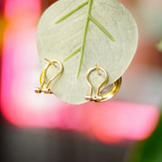 Vintage 14K Gold Pearl Leverback Stud Earrings, 13mm Cultured Pearl Earrings, Round Pearl Earrings, 3/4