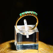 Vintage 14K Yellow Gold Emerald Half Eternity Ring, 7 Round-Cut Gemstones, Thin Gold Band, 585 Jewelry, Anniversary Ring, Size 7 1/4 US