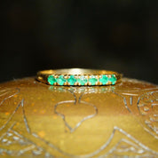 Vintage 14K Yellow Gold Emerald Half Eternity Ring, 7 Round-Cut Gemstones, Thin Gold Band, 585 Jewelry, Anniversary Ring, Size 7 1/4 US
