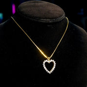 Vintage 14K Gold Open Heart Brilliant Diamond Pendant, 21 Dazzling Diamonds, 2.1 TCW, Yellow Gold Heart Pendant, 1 1/8 L