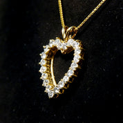 Vintage 14K Gold Open Heart Brilliant Diamond Pendant, 21 Dazzling Diamonds, 2.1 TCW, Yellow Gold Heart Pendant, 1 1/8 L