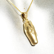 Vintage Gold Plated Sterling Silver Egyptian Sarcophagus Charm Pendant, Hinged Gold Pharaoh Coffin With Silver Mummy Inside, 36mm x 12mm
