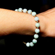 Vintage 14K Gold Jade Bead Bracelet, Light Green Jade, Single Strand, Yellow Gold Bead Spacers & Clasp, 585 Jewelry, 7 3/4 L