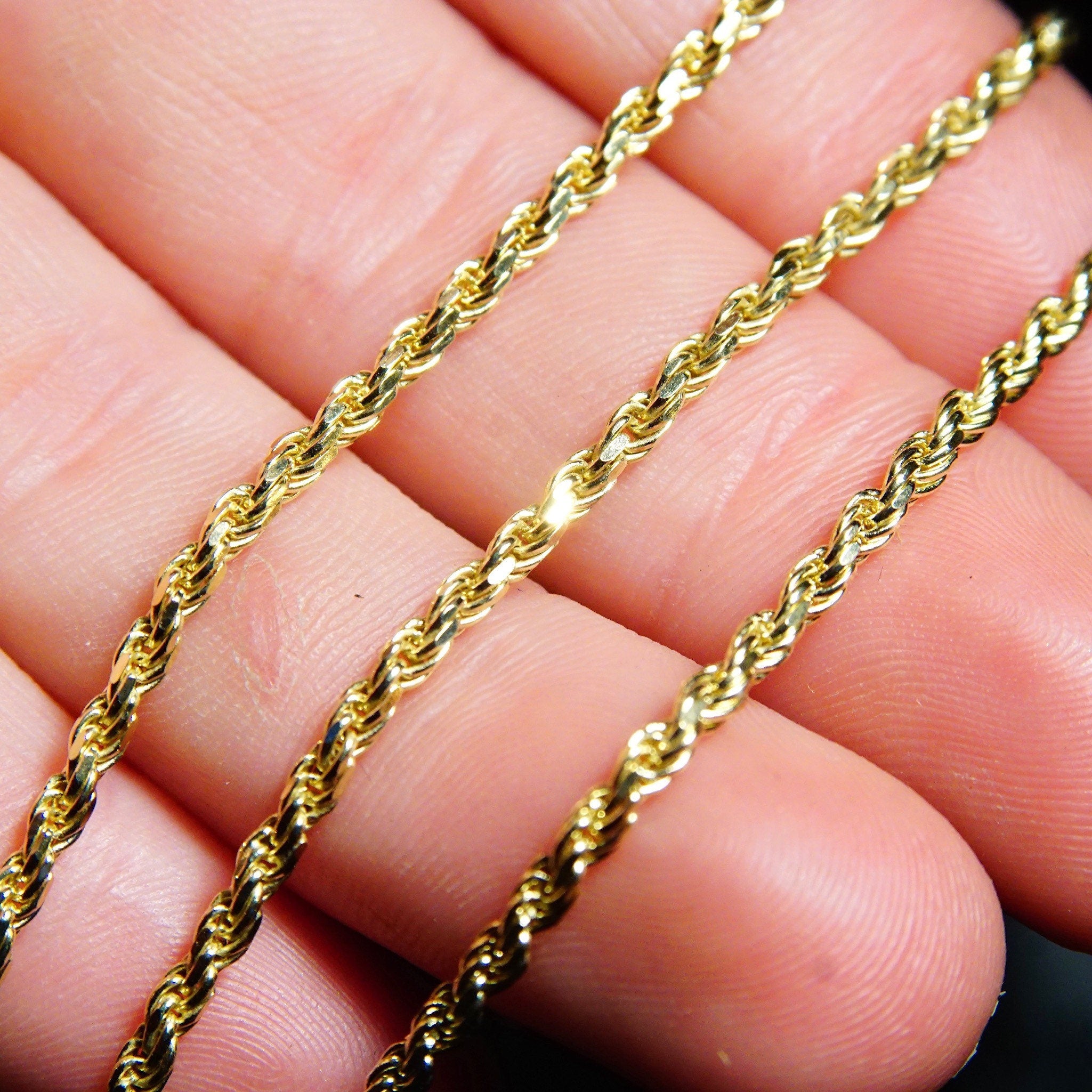 Vintage 14K Yellow Gold Rope Chain Necklace, Unisex Yellow Gold Chain, 2.5mm Rope Chain, 14K Pendant Rope Chain, 585 Jewelry, 24" Long