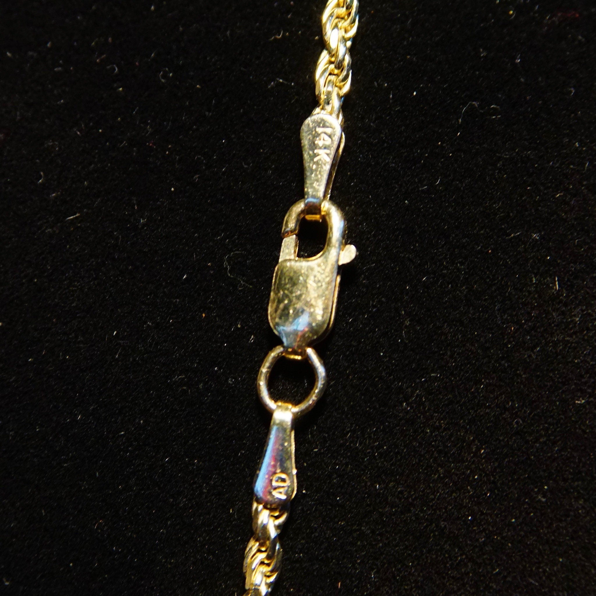 Vintage 14K Yellow Gold Rope Chain Necklace, Unisex Yellow Gold Chain, 2.5mm Rope Chain, 14K Pendant Rope Chain, 585 Jewelry, 24" Long