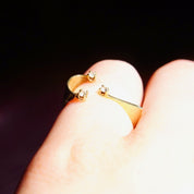 Vintage Modernist 14K Yellow Gold Diamond Ring, Unique Three-Diamond Ring In Abstracted Gold Frame, Adjustable Gold Ring, , Size 5 1/2 US
