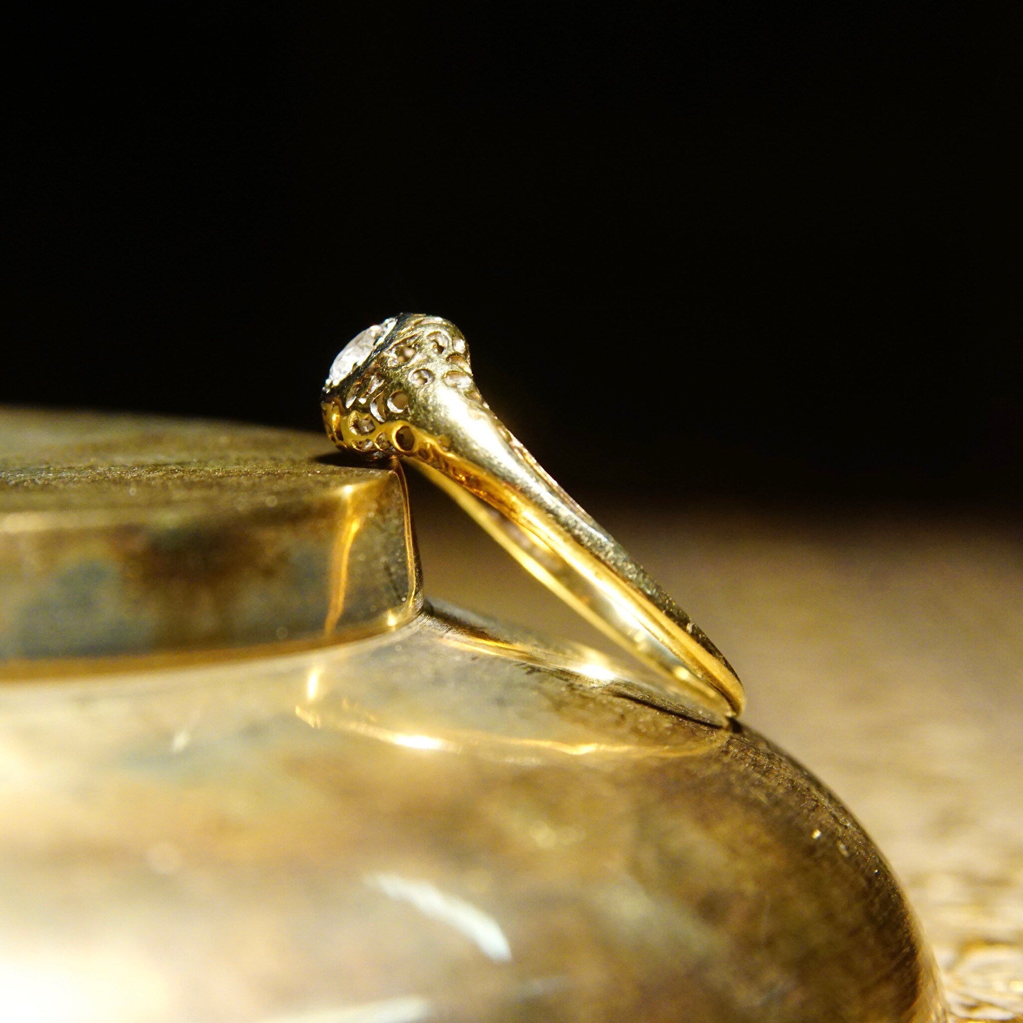 Vintage Art Deco 14K Gold Filigree Diamond Ring, Dazzling .25 CT Brilliant Cut Diamond, Antique Engagement Ring, 585 Yellow Gold, Size 8 US